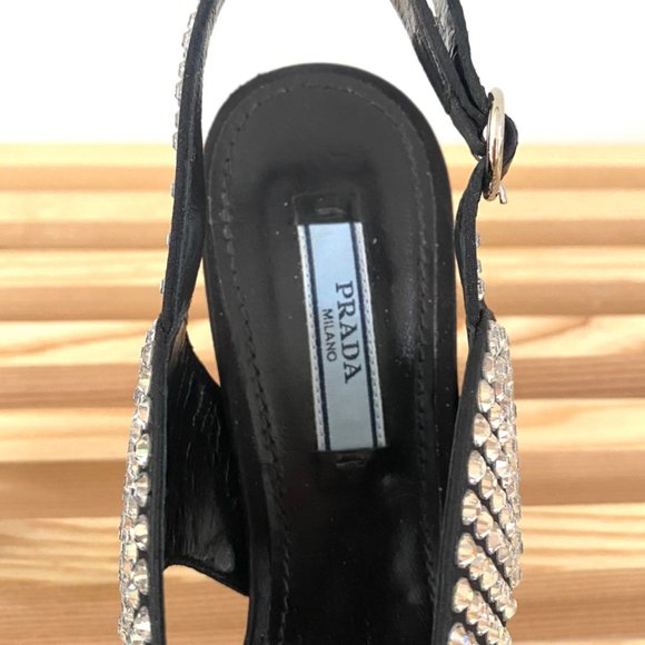 PRADA - Crystal Block Heel Open Toe Pump - Picture 9 of 15